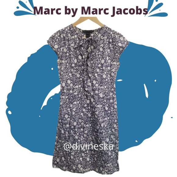 MARC BY MARC JACOBS Spring Summer Dress Floral Cap Sleeve Casual Blue White 2 - Picture 2 of 10